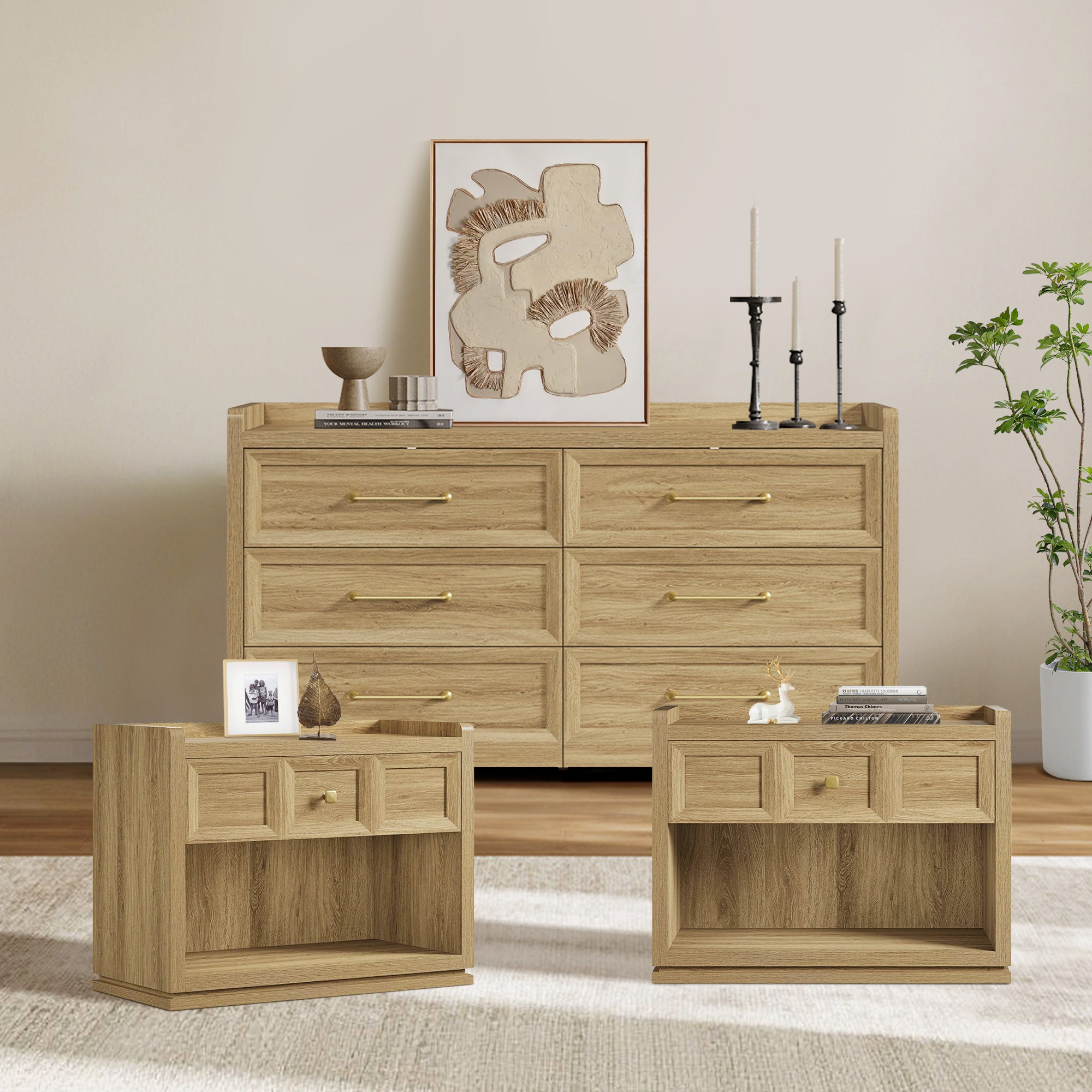 Helio 6-Drawer Dresser and Large Nightstands Set
