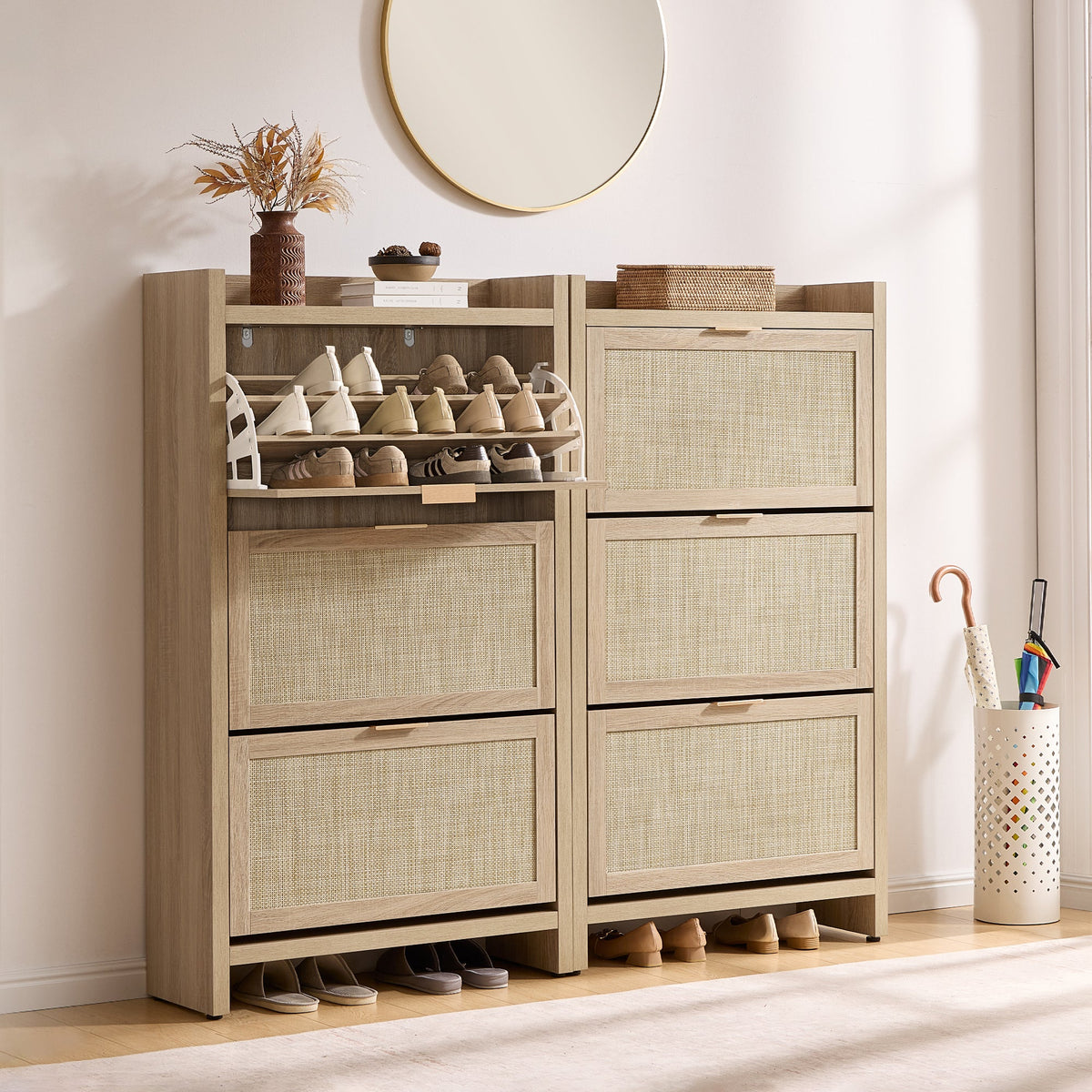Savanna Flip Shoe Cabinet, 30-Pair Organizer, Set of 2