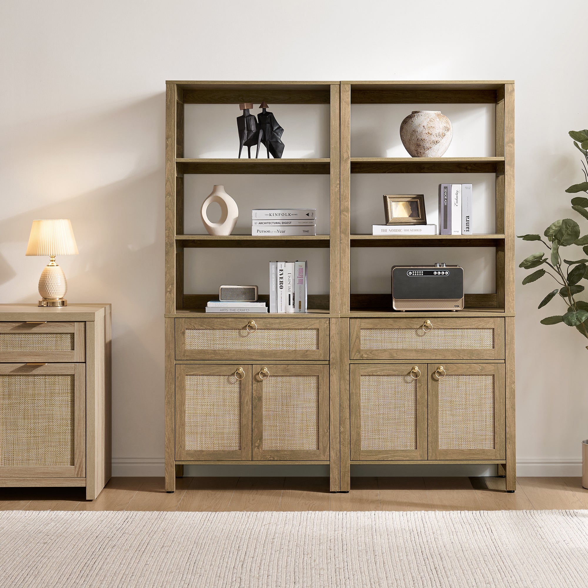 Terra Black Rattan Bookshelf, Large Storage