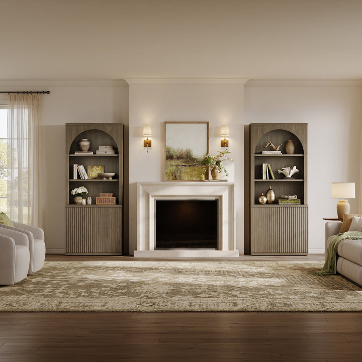 Stria Modern 2-Door Arched Storage Bookcase, Set of 2