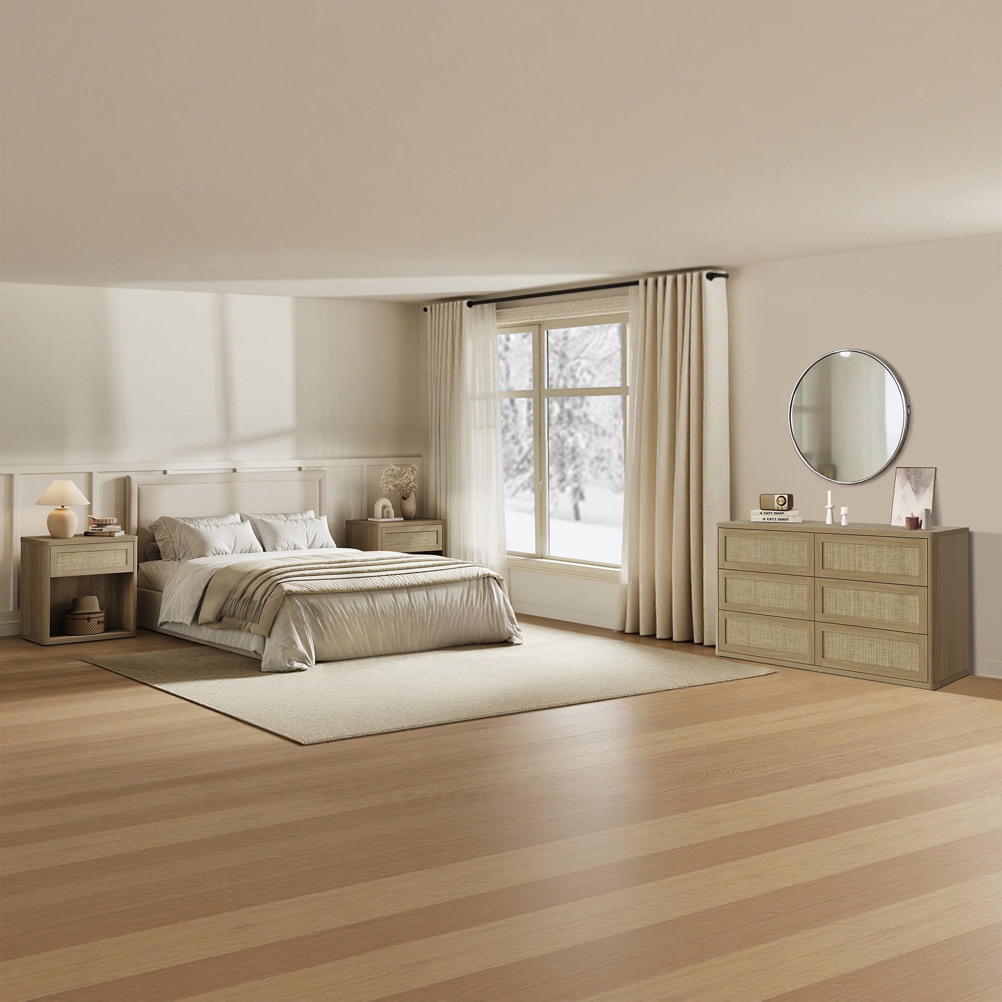 Zura Rattan Dresser and Nightstand with Drawer Set