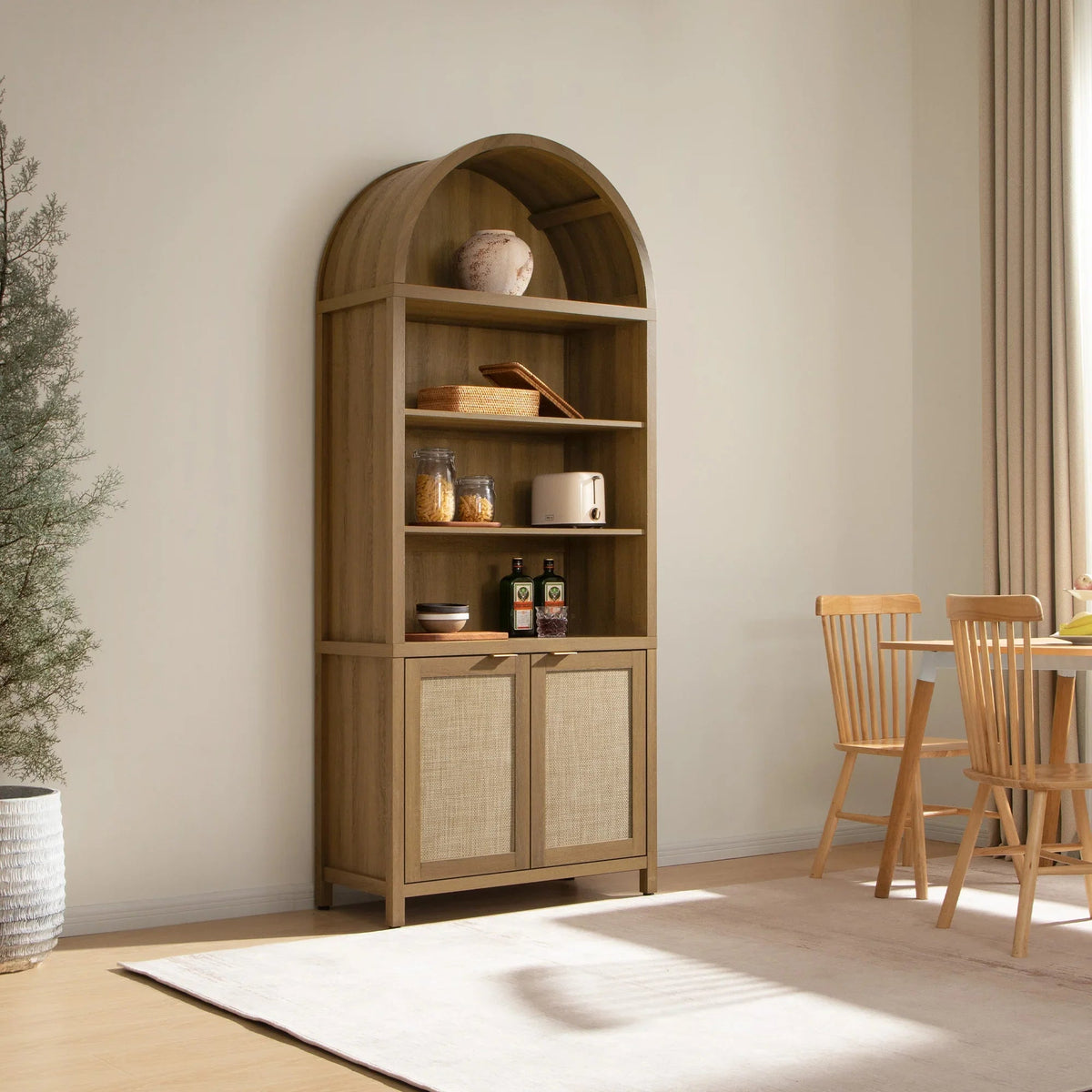 Savanna Arched Bookcase with Storage - 1 Piece - Reclaimed Caramel Oak