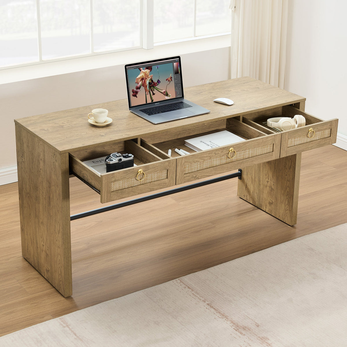 Terra Office Desk with 3 Drawers - Carbon Cherry - 2 Pieces