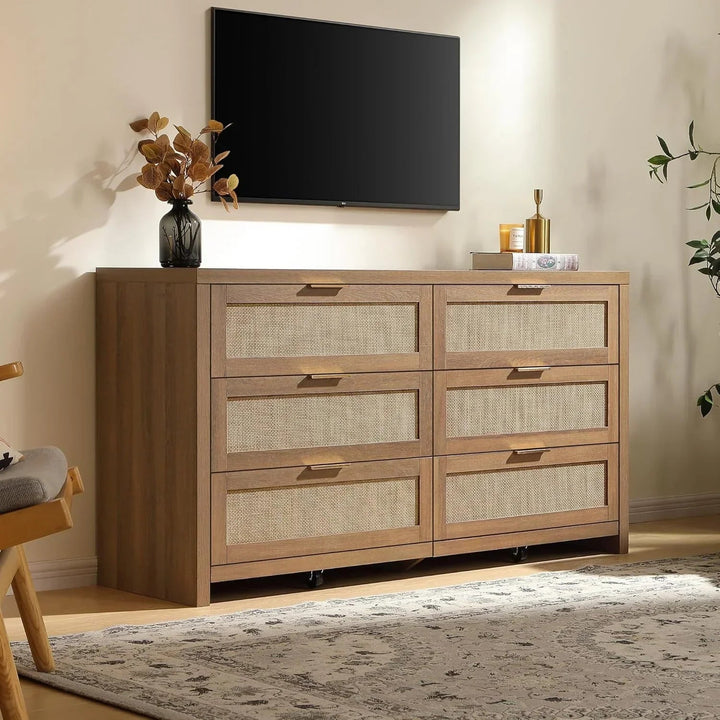 Savanna Boho 6 Drawer Dresser, Bedroom Storage, Set of 2