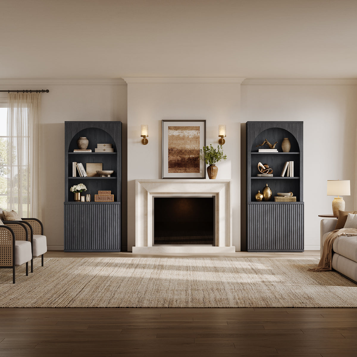 Stria Modern 2-Door Arched Storage Bookcase
