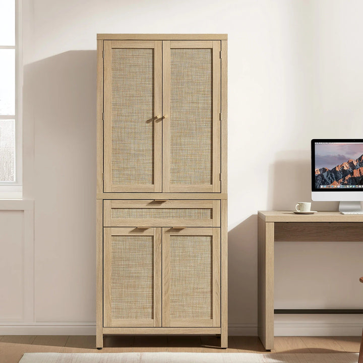 Savanna Pantry Cabinet,Rattan Door, Set of 2