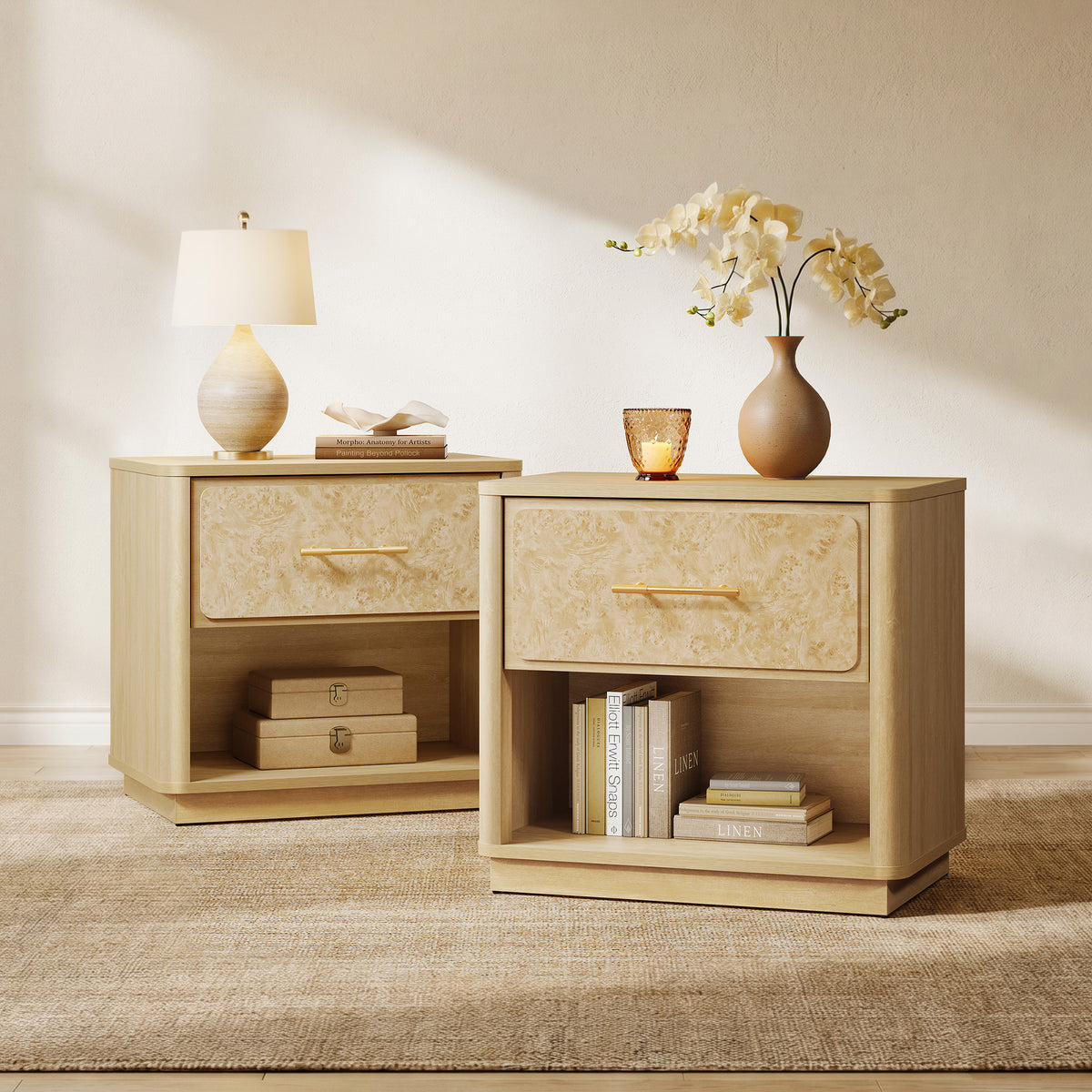 Burluxe Modern Nightstand with 1 Drawer, 24.8'' Wide