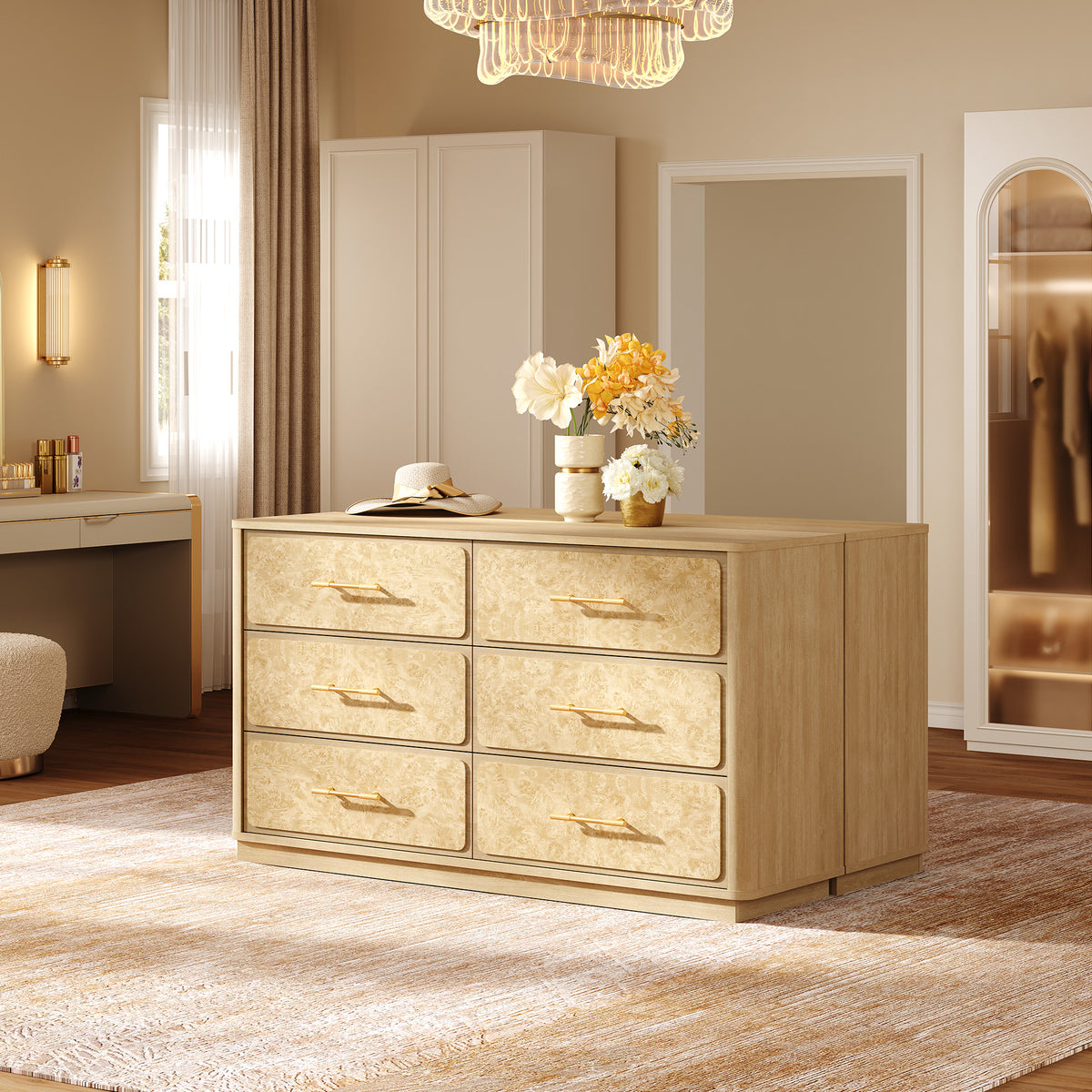 Burluxe Luxury Modern 6 Drawers Dresser, 55'' Wide