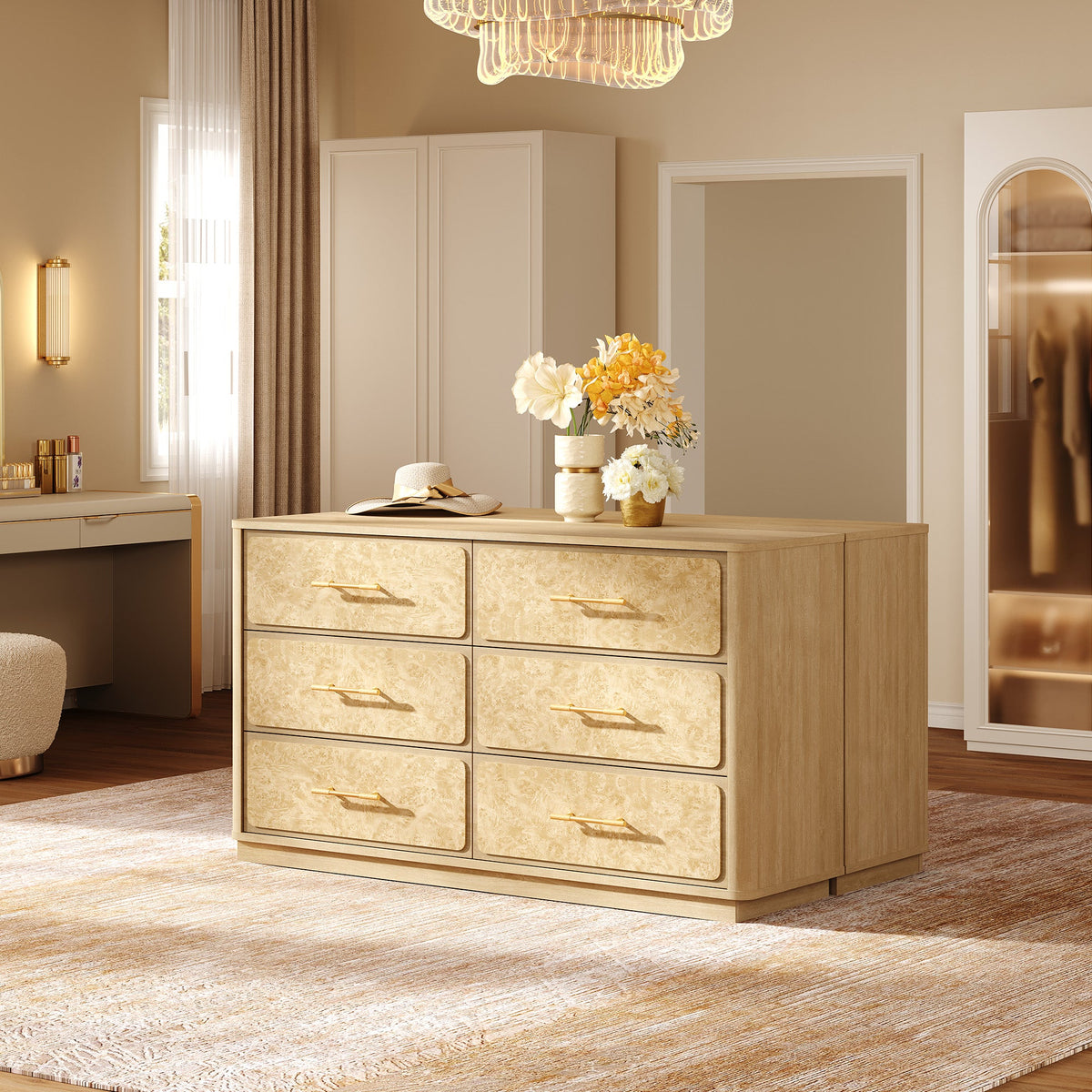 Burluxe Luxury Modern 6 Drawers Dresser, Set of 2