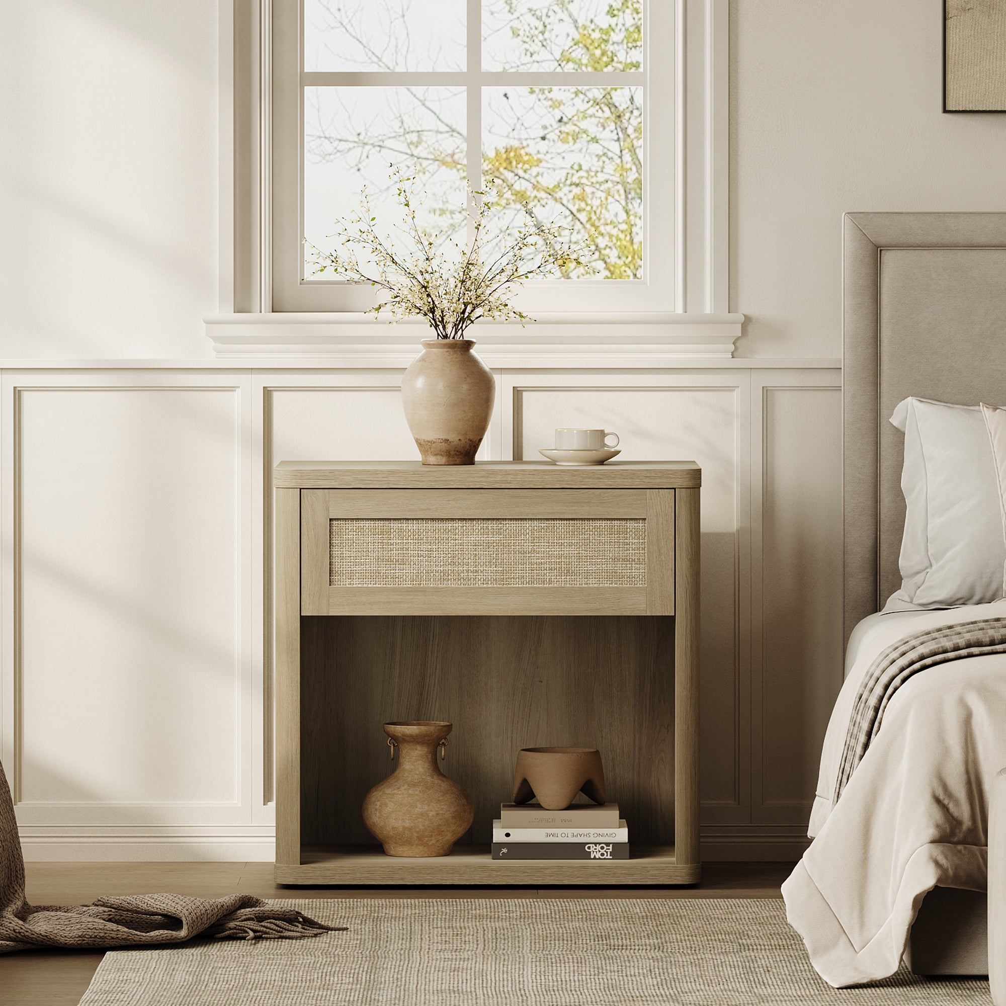 Zura 1-Drawer Nightstand, Boho Style