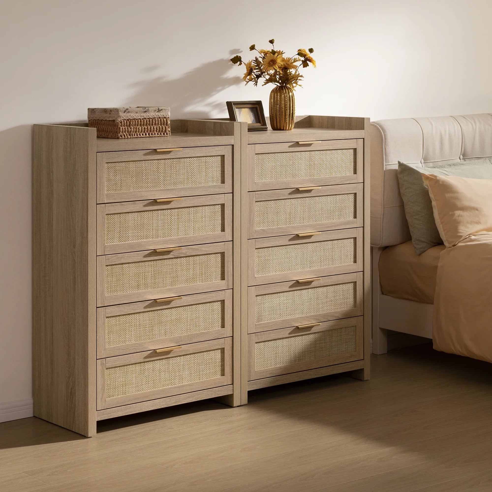 Savanna Rattan Dresser, 5 Drawers - 1 Piece / Reclaimed Caramel Oak Savanna Rattan Dresser, 5 Drawers - 1 Piece / Reclaimed Caramel Oak