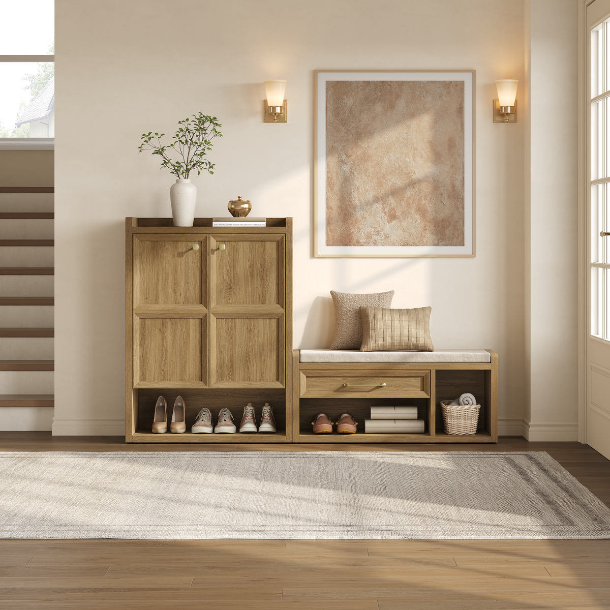 Helio Shoe Bench for Entryway Storage，Set of 2