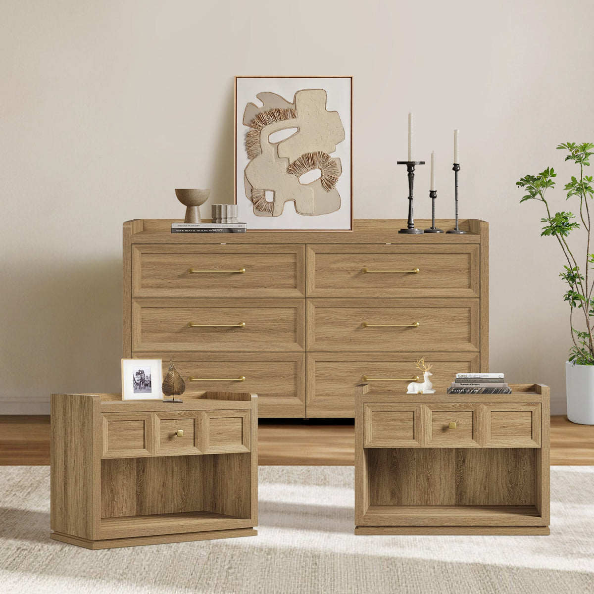 Helio 6-Drawer Dresser and Large Nightstands Set
