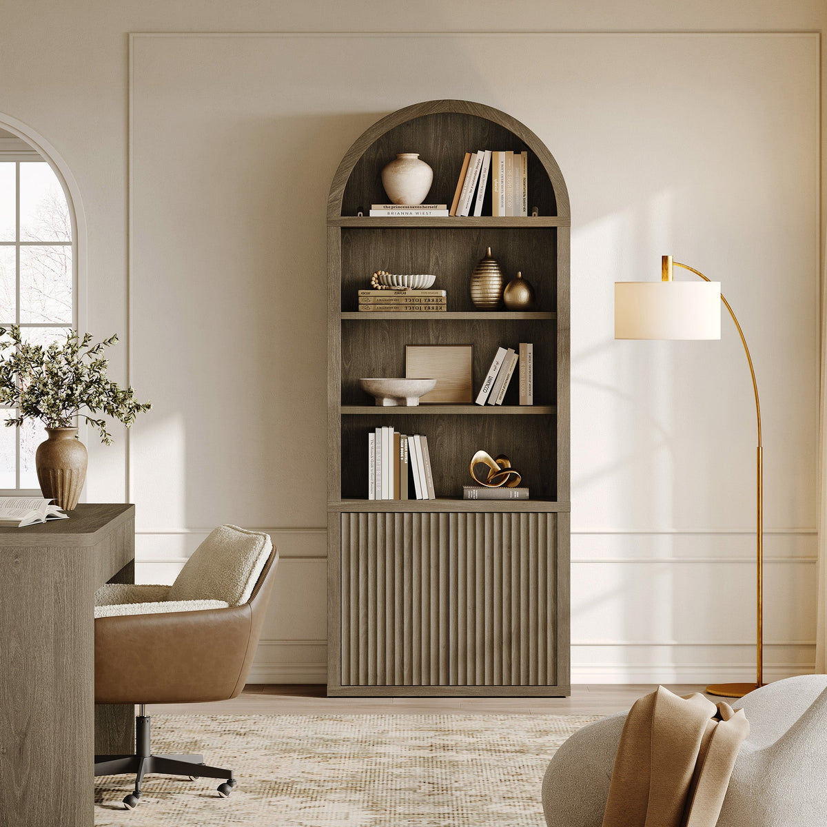 Cas Modern Arched Bookcase, Large Storage, Set of 3