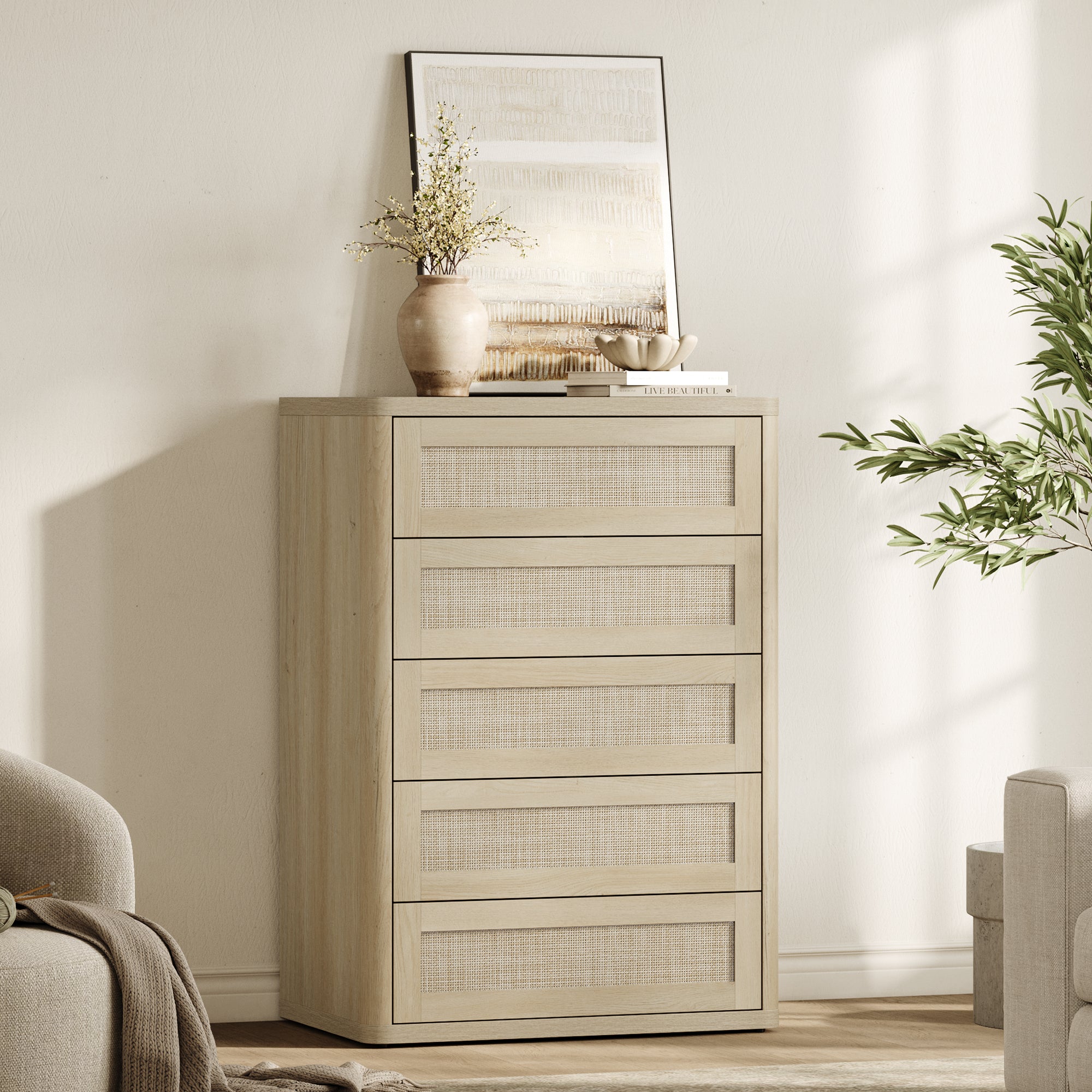 Zura Rattan Dresser, 5 Drawers
