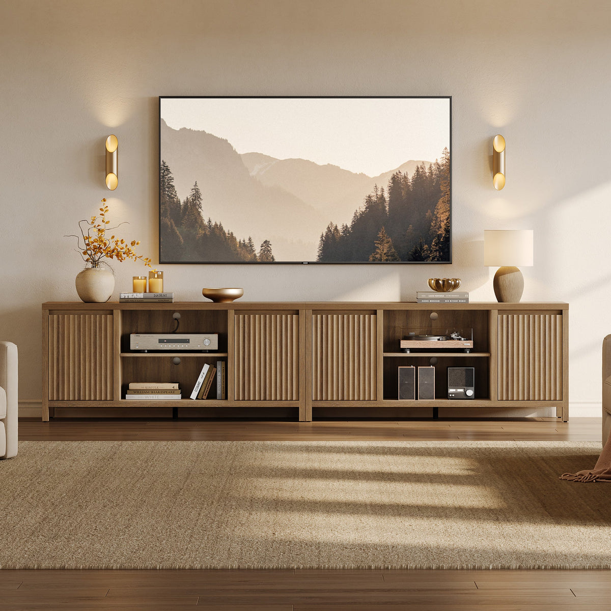 Prelude 65Inch TV Stand with Storage - Caramel Oak - 2 Pieces