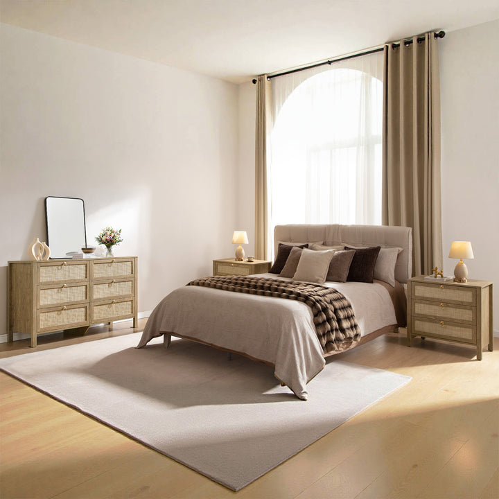 Terra 6 Drawers Dresser And Nightstands Sets, Golden Handle