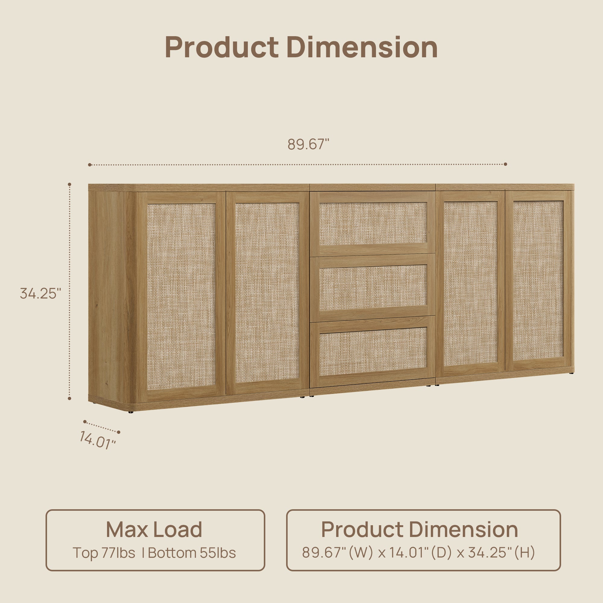 Zura Rattan Sideboards Set of 3, Sectional Design