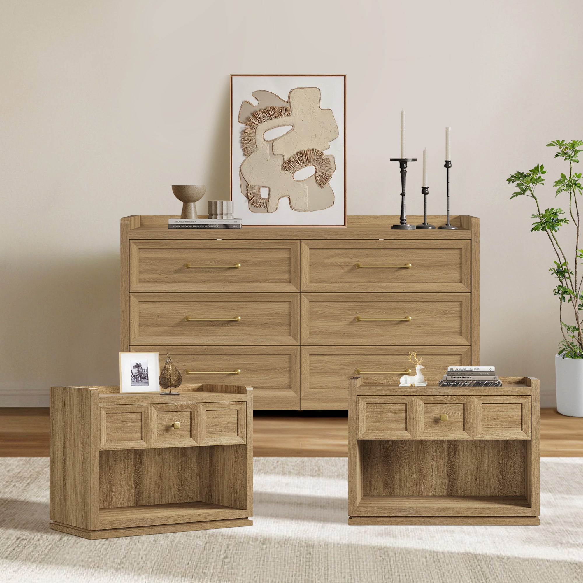Helio 6-Drawer Dresser and Large Nightstands Set