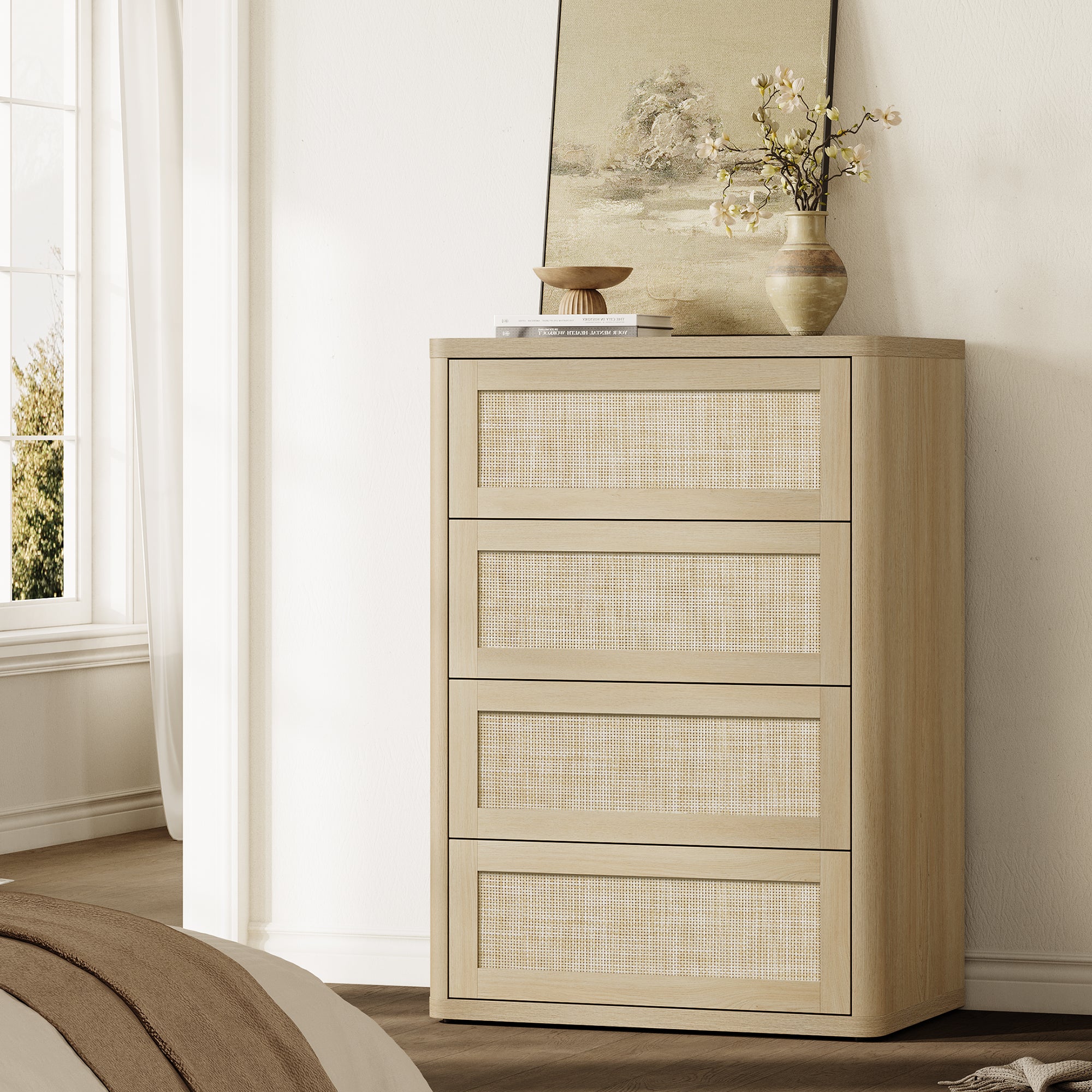 Zura Rattan 4-Drawer Dresser, Bedroom Storage
