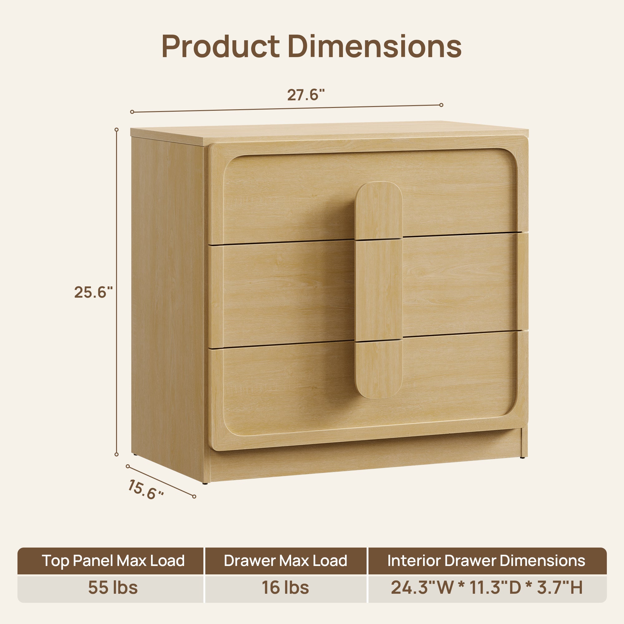 Arcus Dresser and Nightstands Set, Large Bedroom Storage