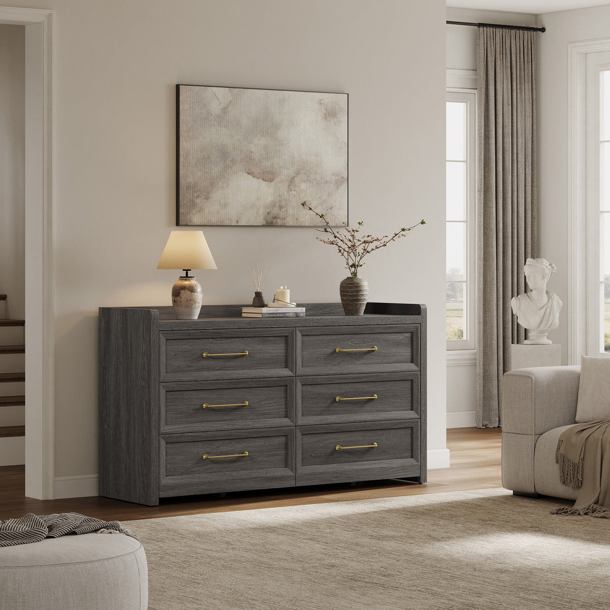 Helio White 6 Drawers Dresser - 1 Piece - Midnight Black