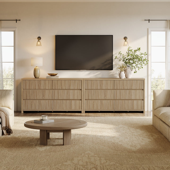 Prelude Set of 2 Modern Dresser with 6 Drawers, 55Inch Wide