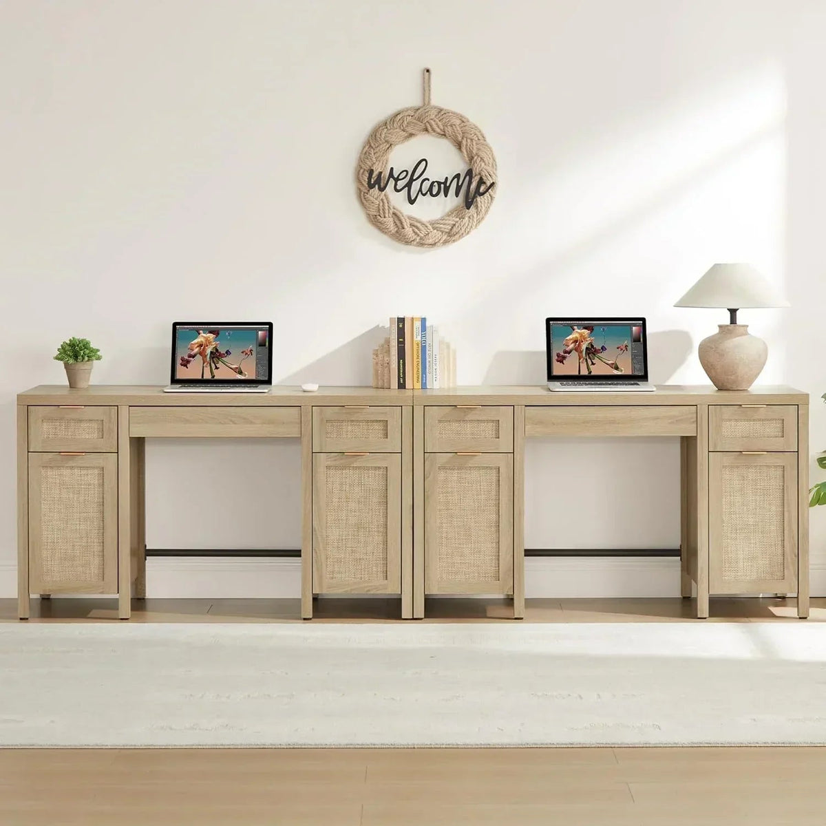 Savanna Modern Home Office Desk - 2 Pieces - Reclaimed Light Oak