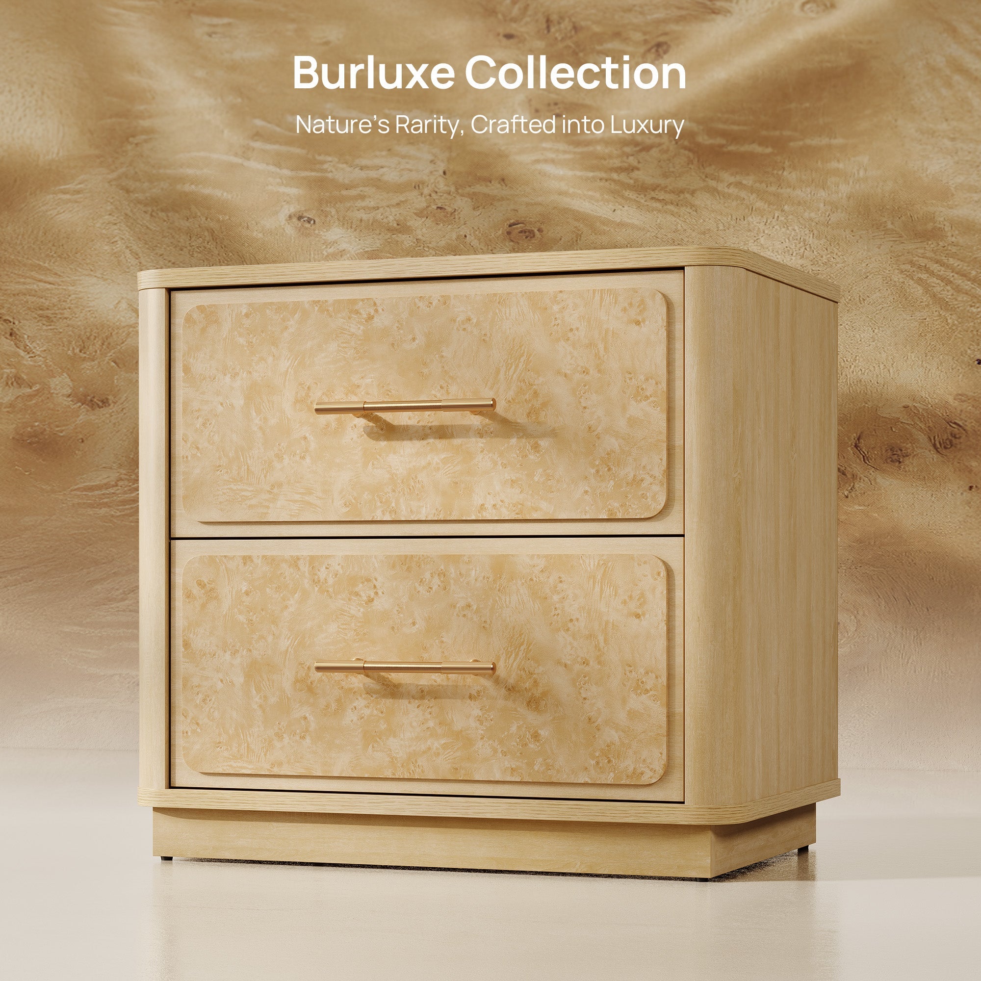Burluxe Luxury Modern Bedroom Sets with Storage - Medium Brown Burl Wood - 1 Set