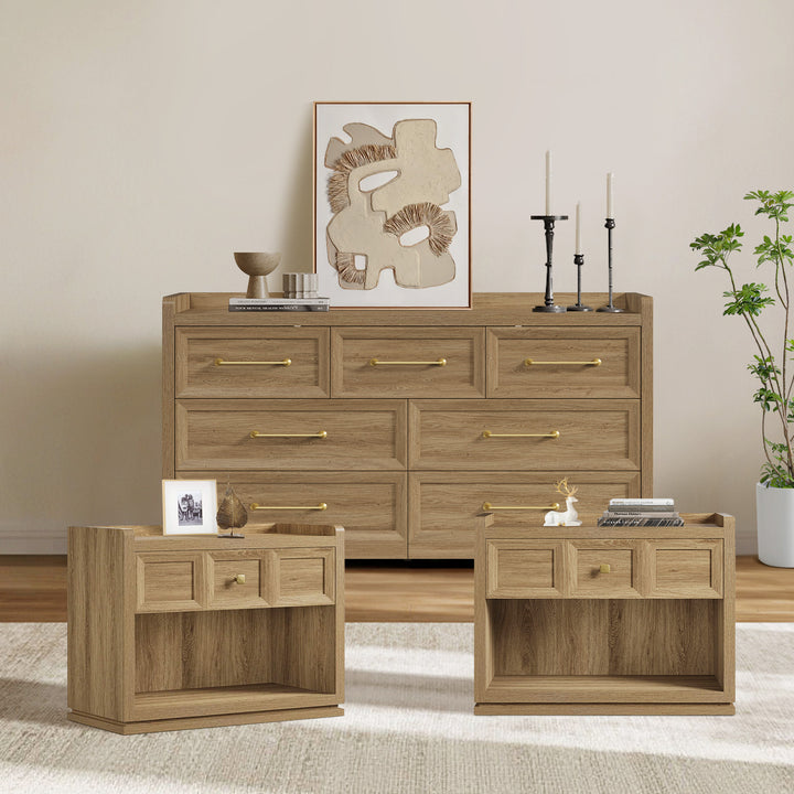 Helio White Dresser and Nightstands Set, Large Storage