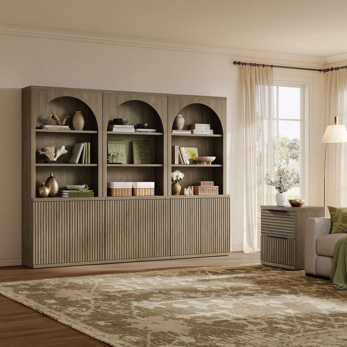 Stria Modern 2-Door Arched Storage Bookcase, Set of 3