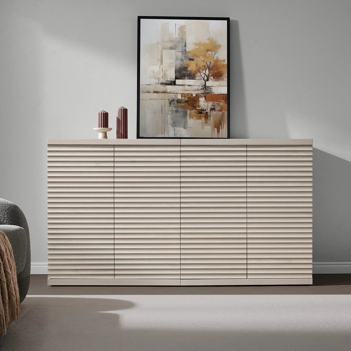 Stria Fluted Sideboards with 2 Doors, Set of 2