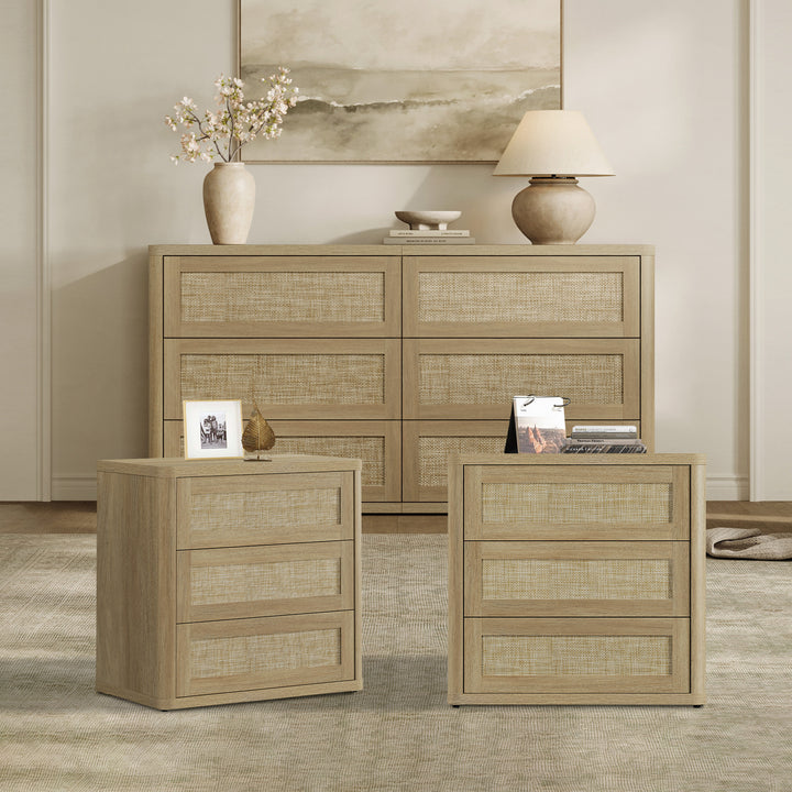 Zura Rattan Dresser and 3-Drawer Nightstand Set