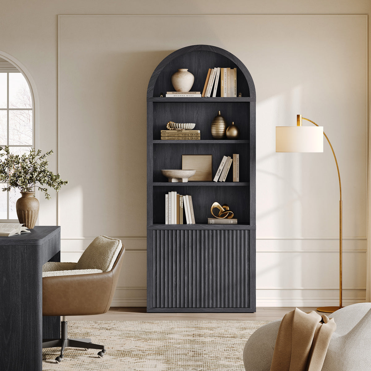 Cas Modern Arched Bookcase, Large Storage