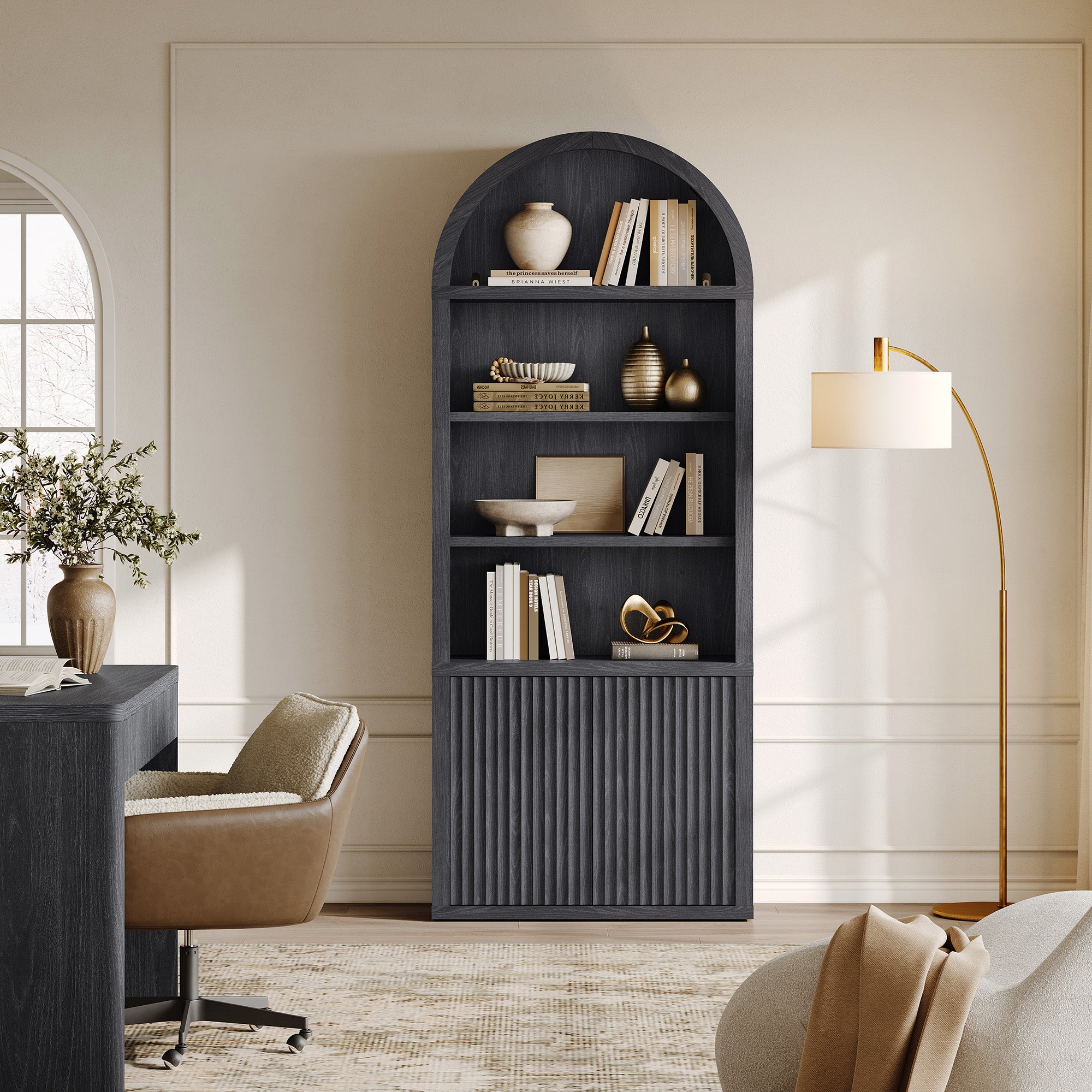 Cas Modern Arched Bookcase, Large Storage