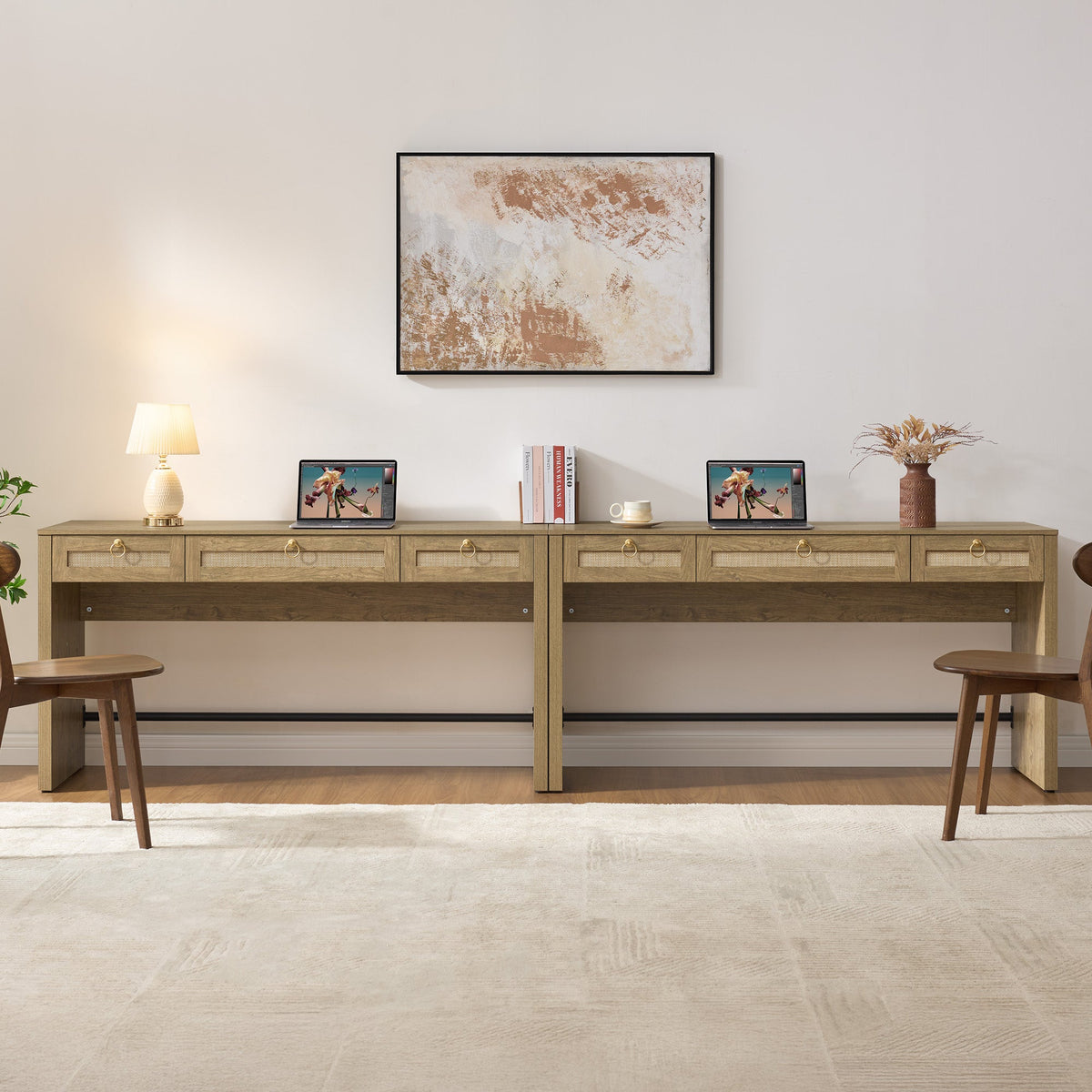 Terra Office Desk with 3 Drawers - White Cream Oak - 2 Pieces