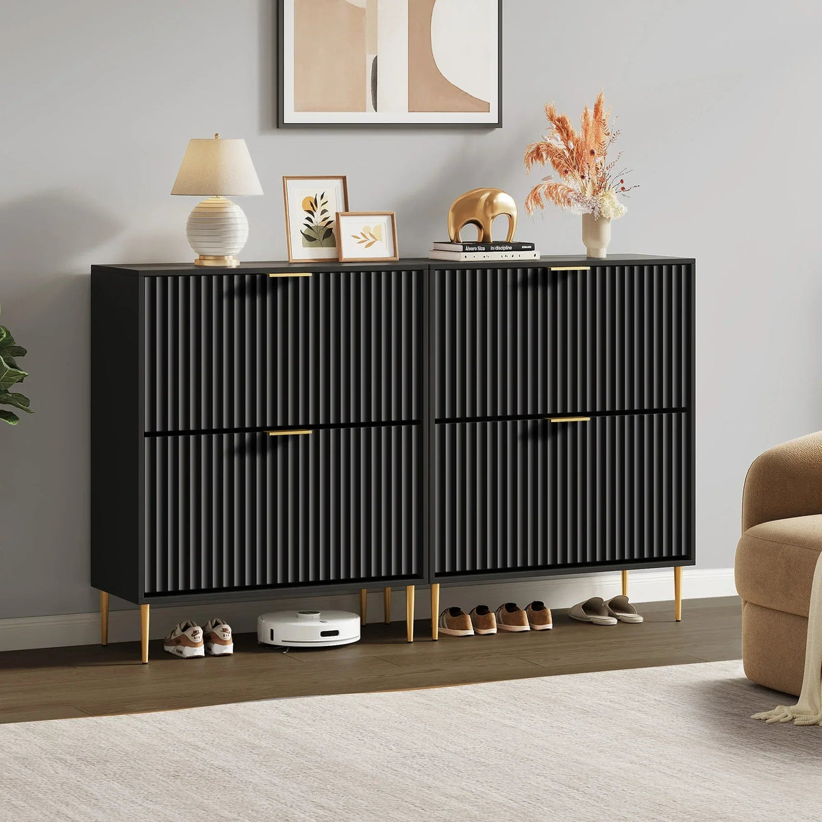 Opus 2-Tier Shoe Cabinet with Storage, Set of 2