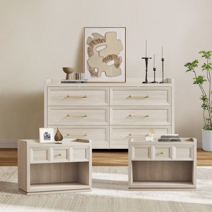 Helio 6-Drawer Dresser and Nightstands Set For Bedroom