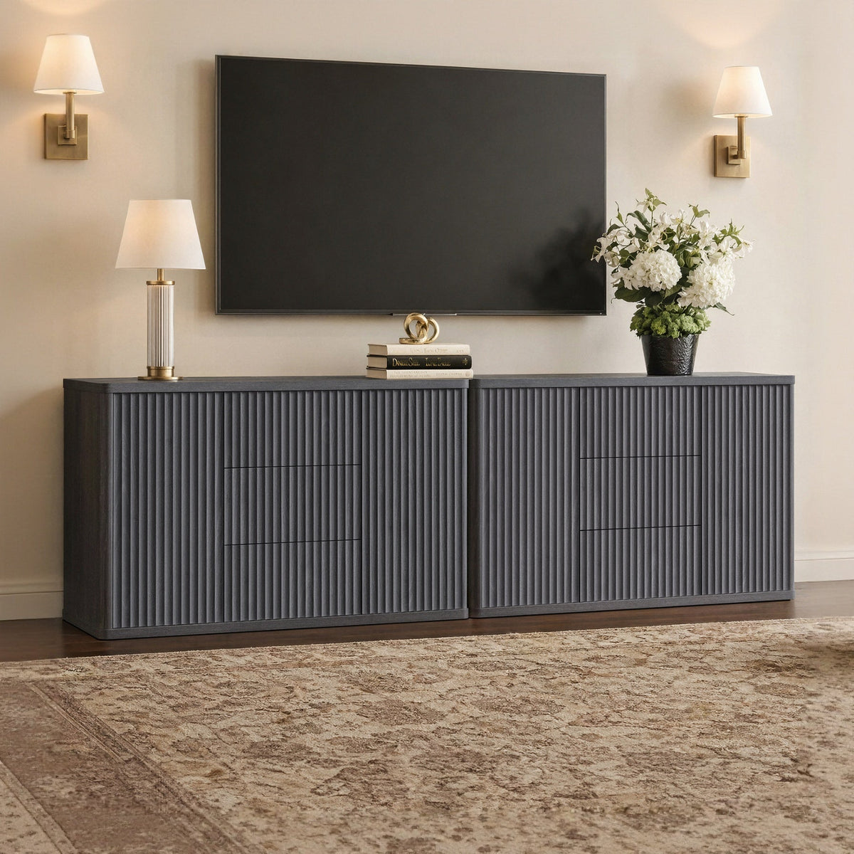 Cas Contemporary Sideboard Cabinet with Storage - Grey Alder - 2 Pieces