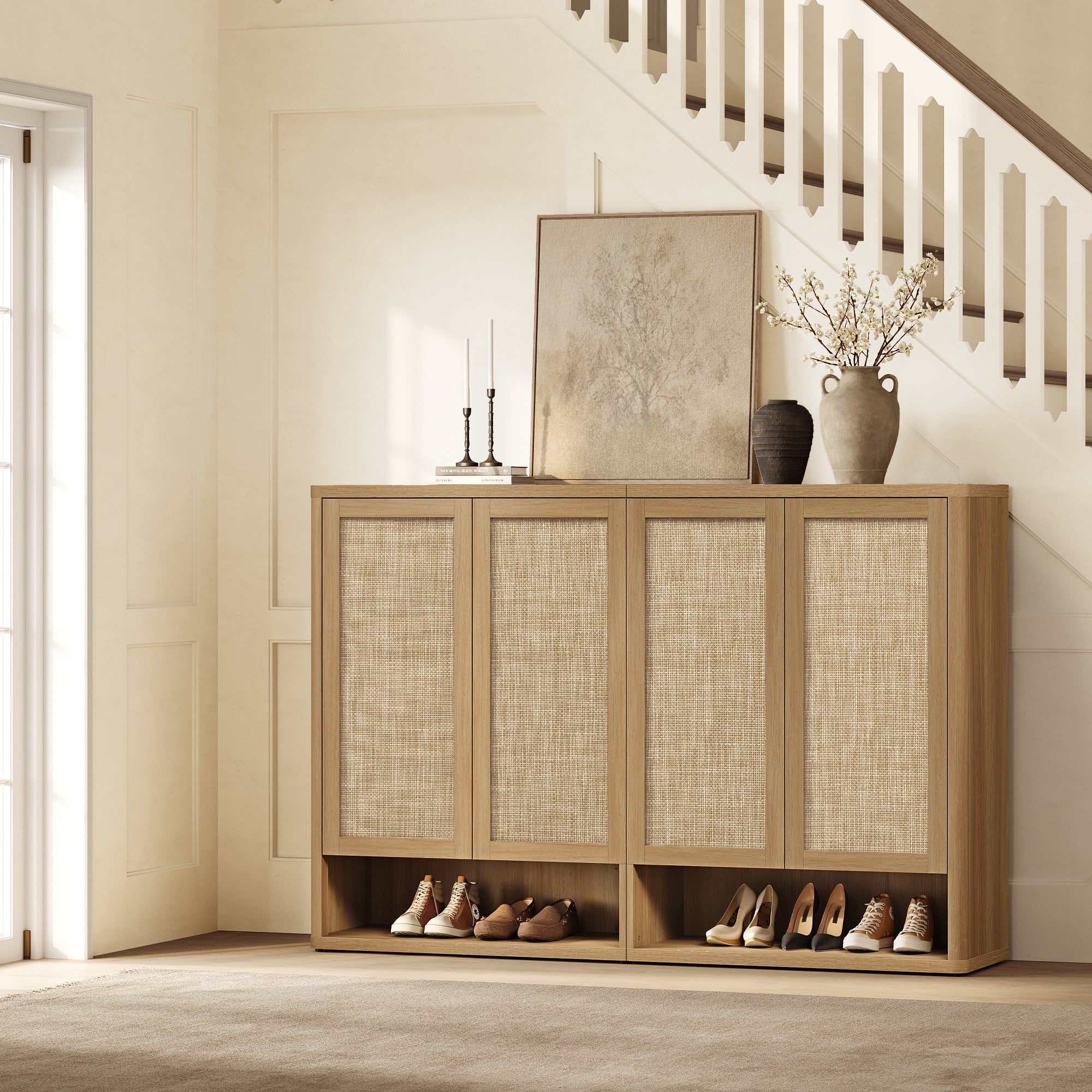 Zura Modular Rattan Shoe Cabinet, 50 Pairs