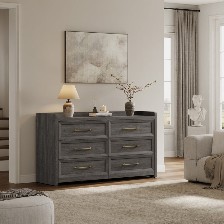 Helio White 6 Drawers Dresser - 1 Piece / Grey White Oak Helio White 6 Drawers Dresser - 1 Piece / Grey White Oak