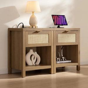 Savanna Rattan Nightstand with 1 Drawer, Set of 2