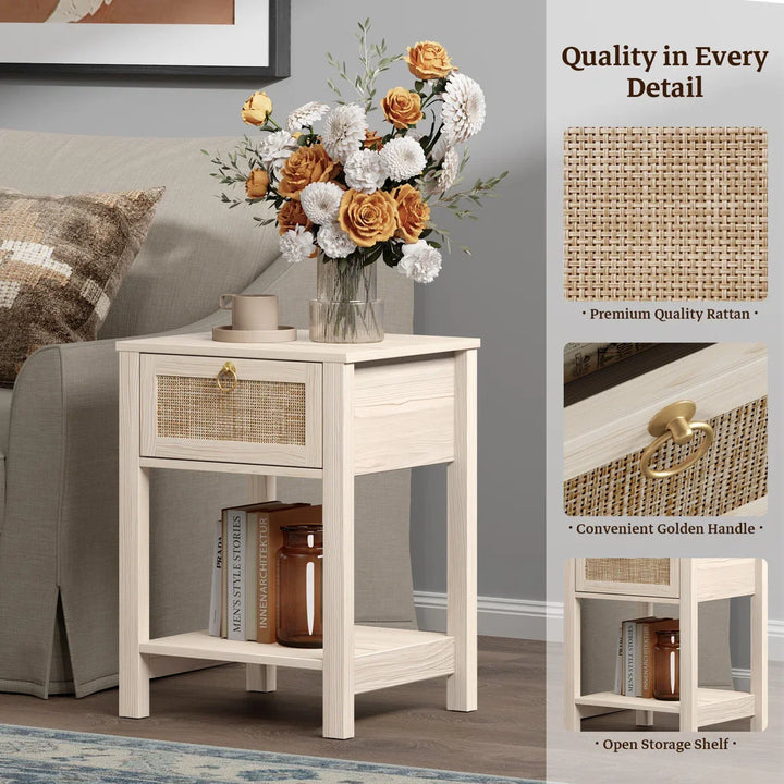 Terra Black Rattan Nightstand