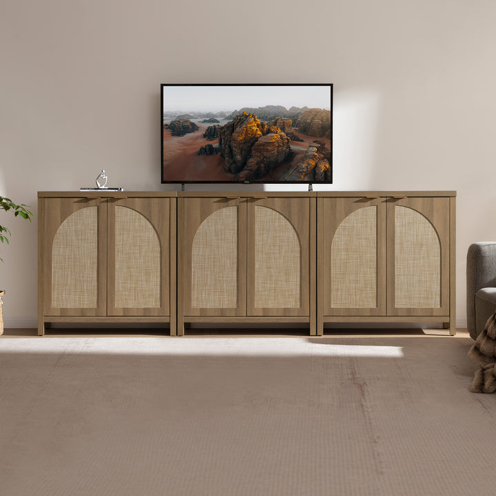 Savanna Rattan TV Stand with Arched Doors up to 100Inch TV
