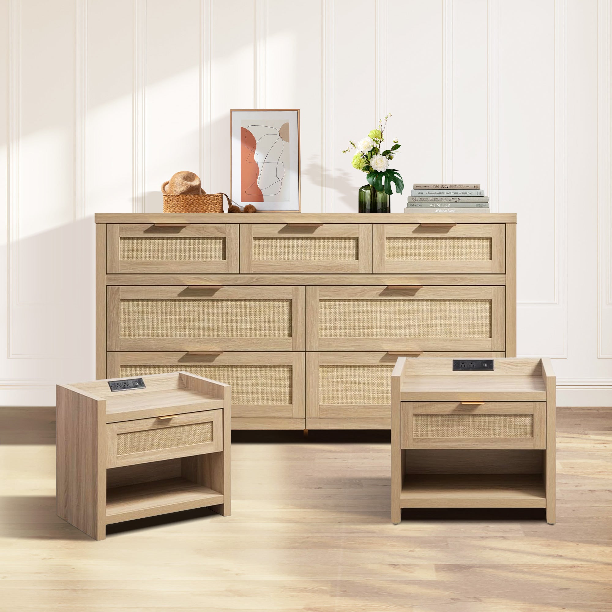 Savanna Nightstand with Charger and Dresser Set