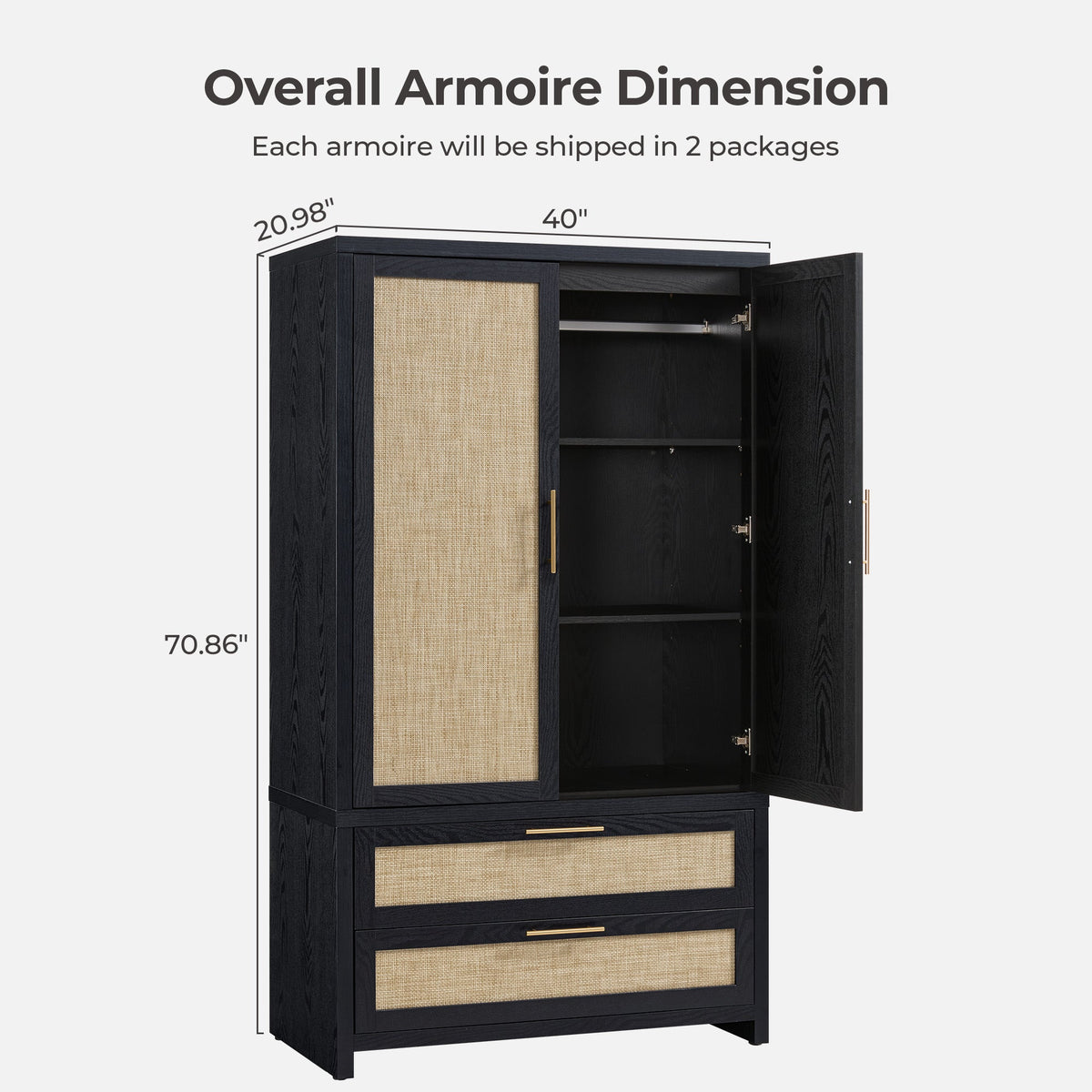 Savanna 6 Drawers Dresser, Wardrobe and Nightstand Sets - 2 Pieces - Reclaimed Light Oak