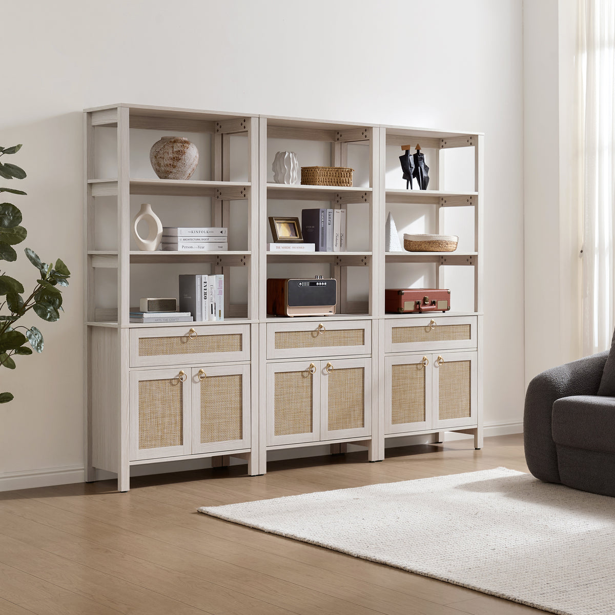 Terra 68.5Inch Bookshelf with Drawers