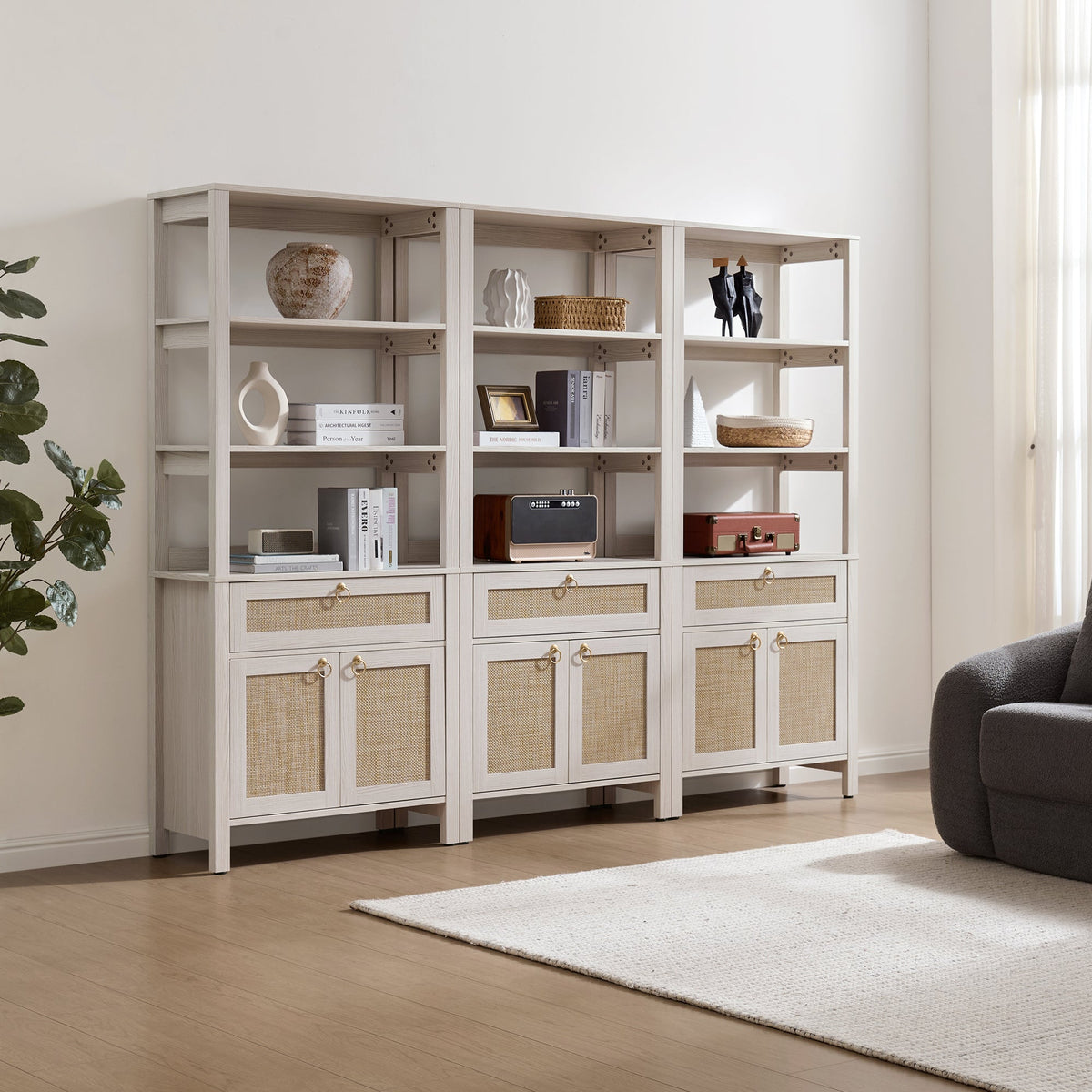 Terra Bookshelf With Drawer and Doors, Set of 3