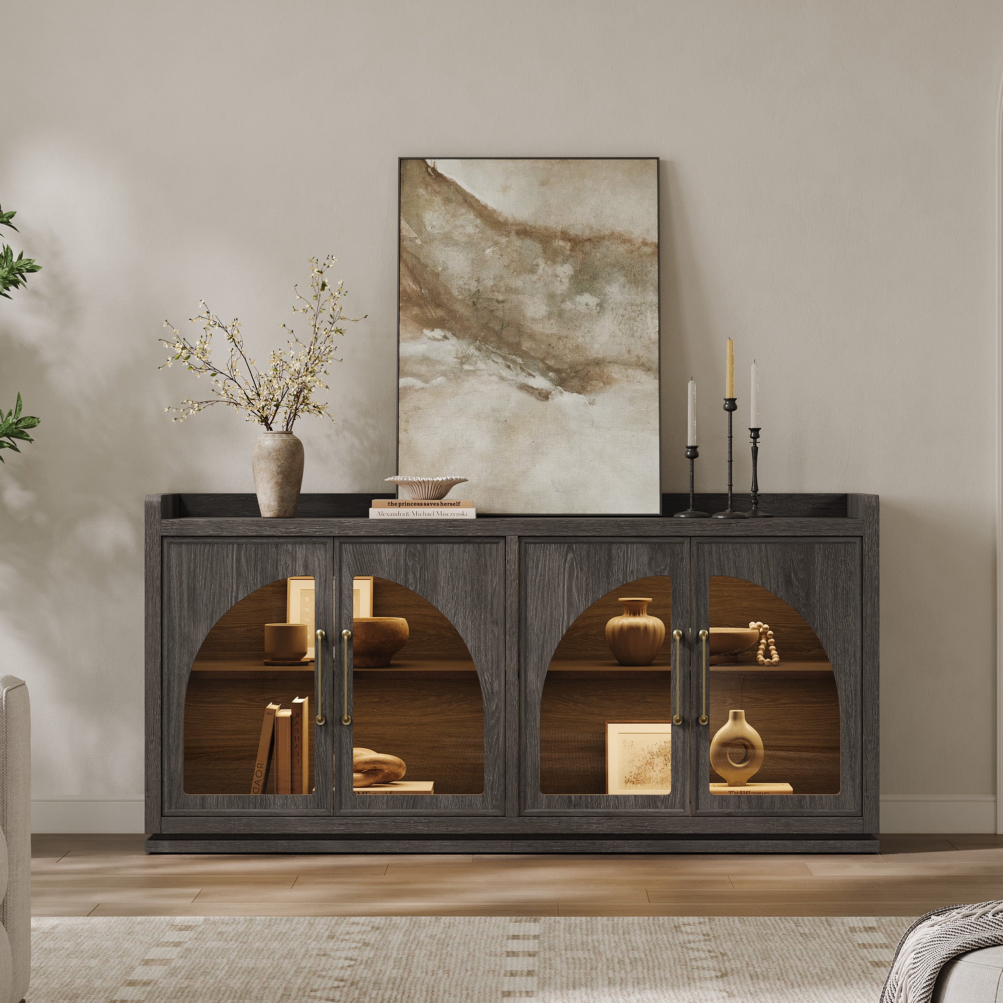 Helio Glass-Door Buffet Cabinet with Lights