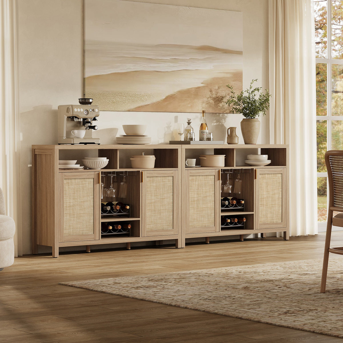 Savanna Bar Cabinet with Glass Holder - 2 Pieces - Reclaimed Light Oak